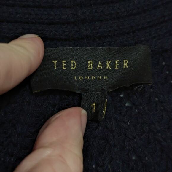 Ted Baker Cashmere Wool Open Knit Cardigan Sweater Womens XSmall Chunky Black - Picture 4 of 6